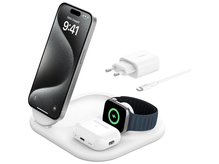 为果粉：贝尔金发布三合一无线充电底座，支持 Qi 2 和 MagSafe 无线充电技术